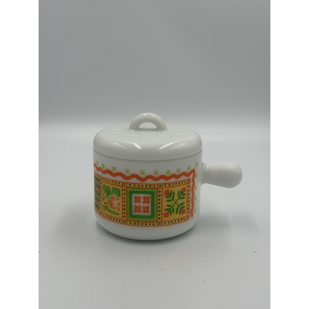 Vintage Avon Ceramic Candle Warmer Pot 1970s Folk Art Pattern Orange Green Retro